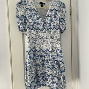 Aqua Blue and White Floral Mini Dress